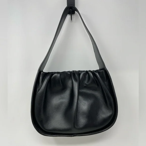 EUC Loeffler Randall Aris Gathered Ruched Petite Shoulder Bag Black Leather - Picture 6 of 15